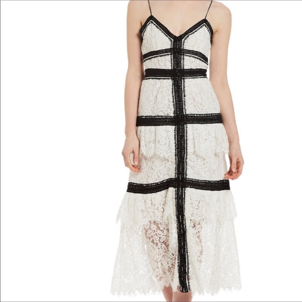 Gianni Bini Black and White Spaghetti Strap Midi Dress